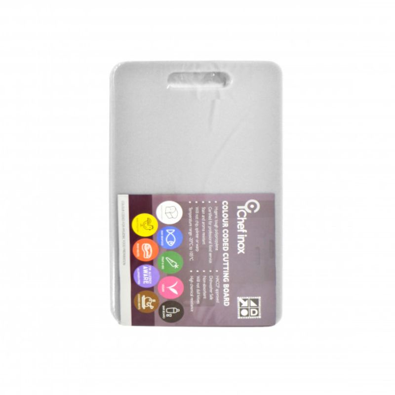 Durable Chef Inox white polypropylene cutting board, 250x400mm, HACCP certified, knife-friendly, and dishwasher safe.