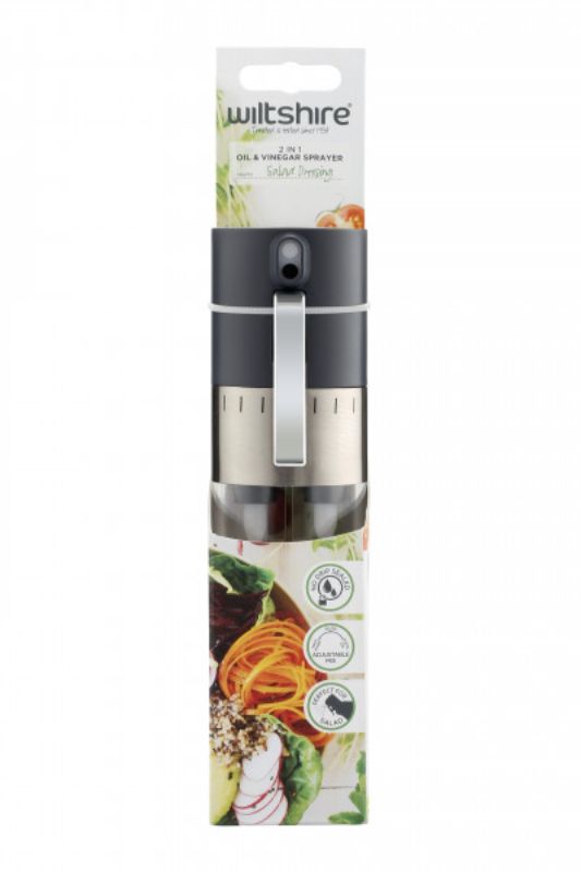 Wiltshire 2 in 1 Vinegar and Oil Sprayer for healthy cooking, featuring a no-drip seal and adjustable mix ratio.