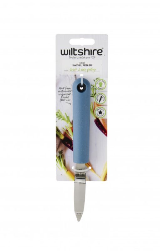 Wiltshire Eco Friendly Peeler with a bio-based handle and sharp stainless steel blade for sustainable kitchen use.