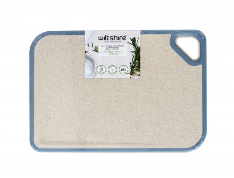 Wiltshire Eco Non-Slip Board Small with rubber grip, 25% wheat fibre, captures liquids, dishwasher safe.