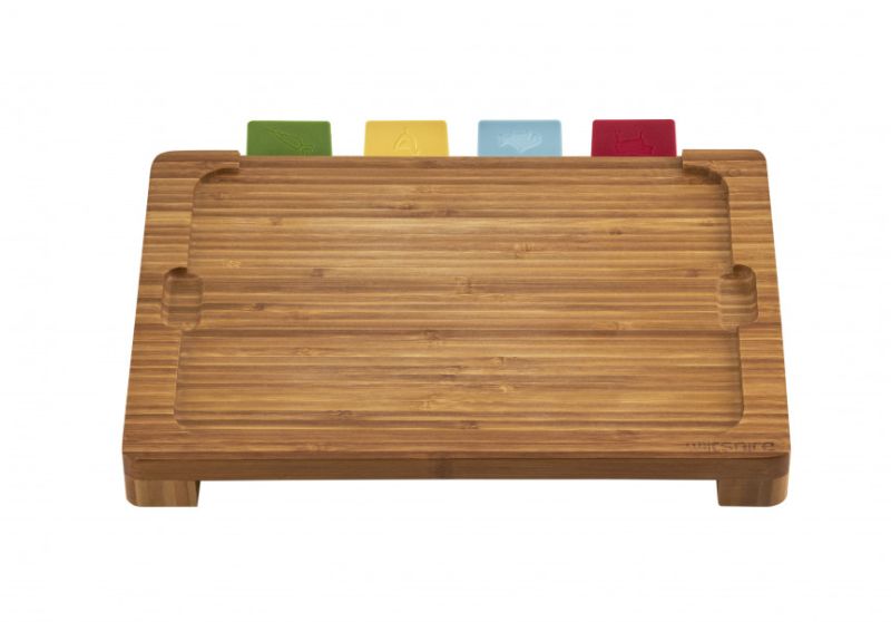 Wiltshire Eco Bamboo Multi Board with four color-coded mats for hygienic food prep and sustainable cooking solution.