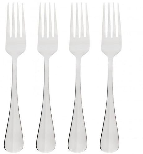 Set of 4 stainless steel dinner forks with mirror finish, combining elegance and durability for everyday meals.