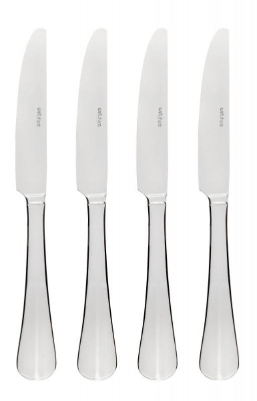 Set of 4 Wiltshire Baguette Dinner Knives in stainless steel with polished finish, perfect for elegant dining and easy cleaning.