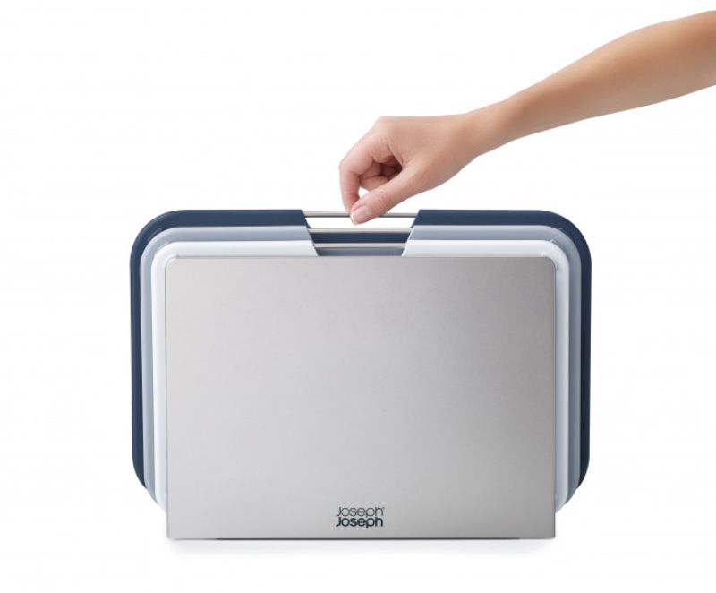 Joseph Joseph Nest Boards - 3 grey chopping boards in a stylish stand, color-coded for food safety and easy storage.