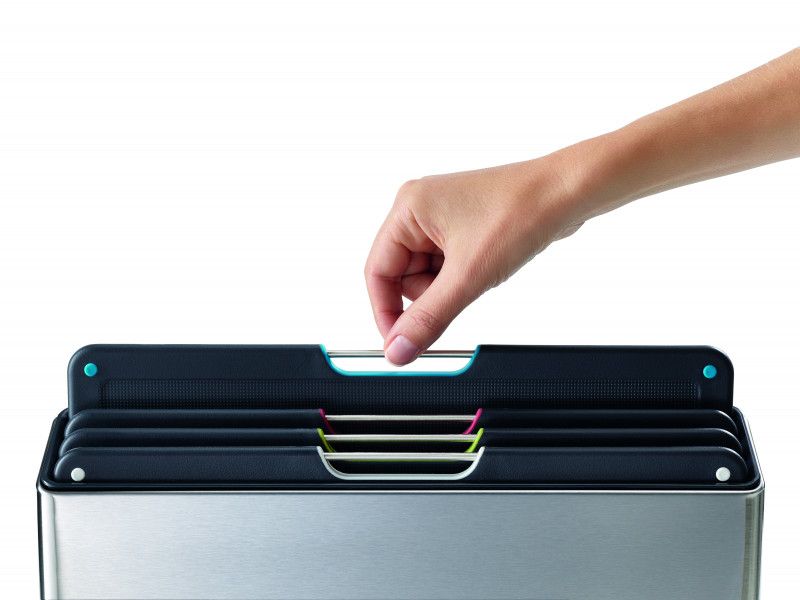 Joseph Joseph Folio Steel 4-piece chopping board set with stainless steel case and color-coded, textured boards for versatile food prep.