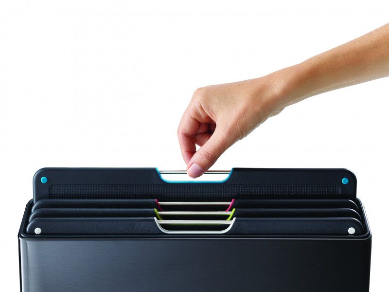 Joseph Joseph Folio Steel 4-piece chopping board set in Carbon Black, featuring a sleek design and textured, knife-friendly surfaces.