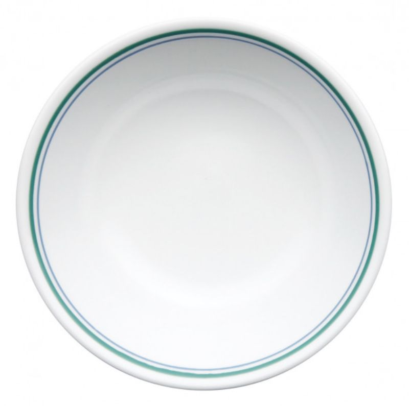 Set of 6 Corelle Country Cottage Bowls with blue and green stripes, ideal for soups, salads, and desserts, durable and stylish.
