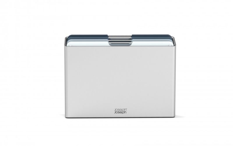 Joseph Joseph Folio Large Chopping Board Set in Sky with four color-coded boards and stylish storage case.