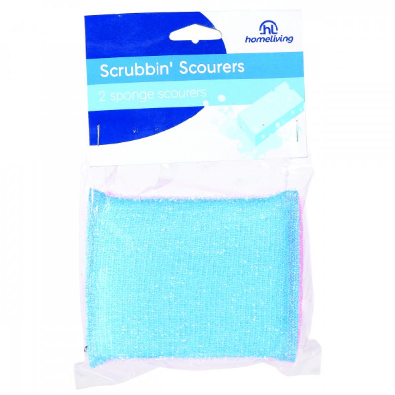Homeliving Spongescourer Pack of 4 durable scrub sponges for efficient cleaning of kitchen and bathroom surfaces.