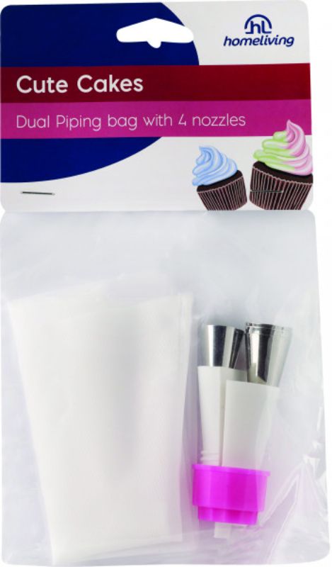 Homeliving icing bag set with 4 nozzles for cake decorating, reusable and easy to clean, ideal for all bakers.