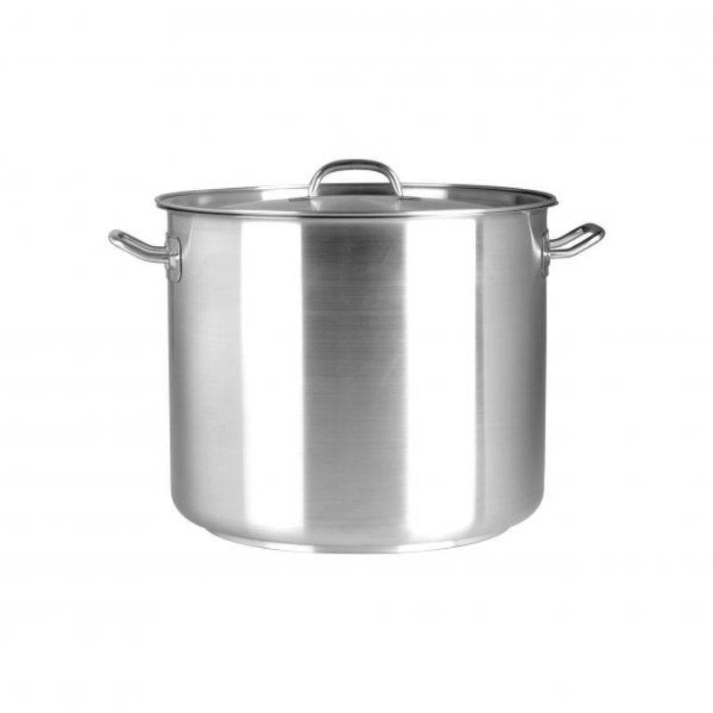 Chef Inox Utility Elite Stockpot 21.50L with lid, crafted from premium stainless steel for durable, efficient cooking.