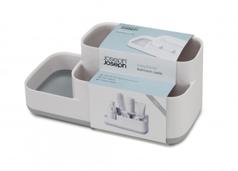 Joseph Joseph EasyStore Bathroom Caddy in Grey/White, featuring multiple compartments for organized grooming essentials.