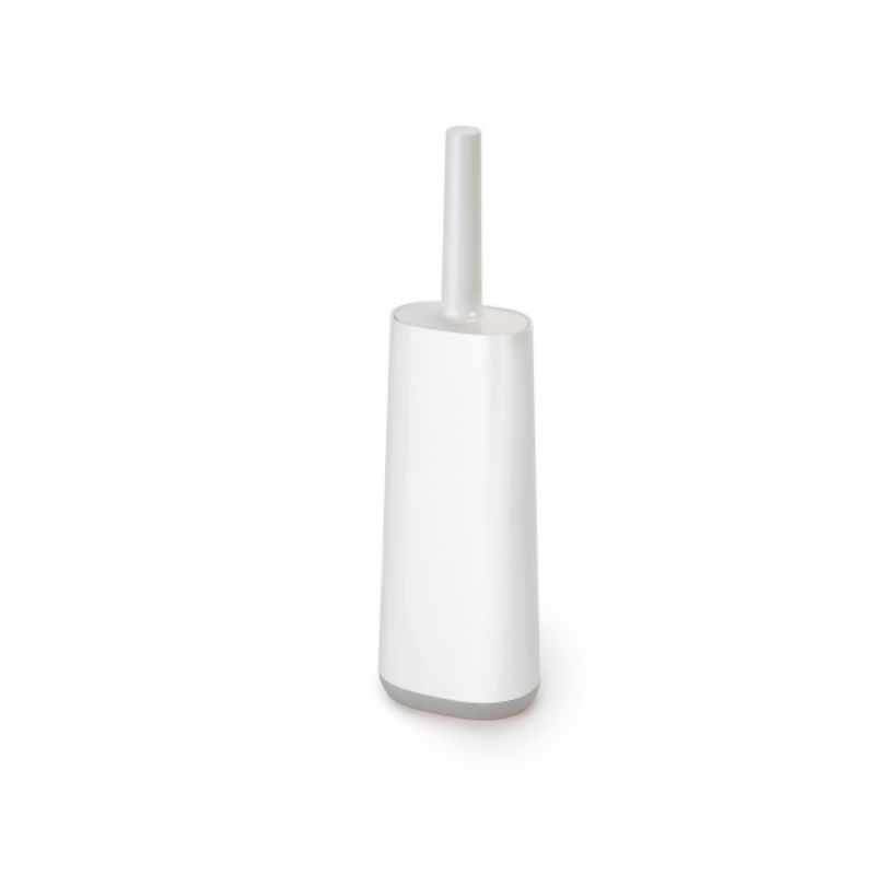 Joseph Joseph Flex Toilet Brush in Grey/White with a D-shaped head for thorough cleaning and anti-drip storage.