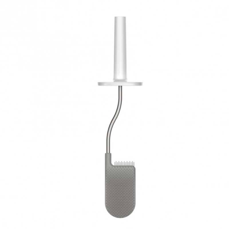 Joseph Joseph Flex Toilet Brush in Grey/White with flexible D-shaped head for thorough toilet cleaning and anti-drip storage.