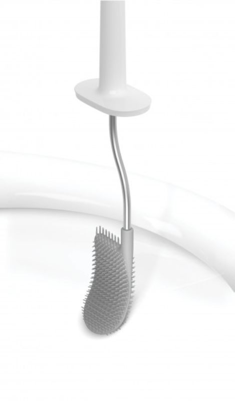 Joseph Joseph Flex Toilet Brush in Grey/White features a D-shaped head for thorough cleaning and anti-drip design for hygiene.