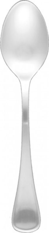 12-pack of elegant Tablekraft Elite Dessert Spoons in brushed stainless steel, featuring chic satin-finished handles.