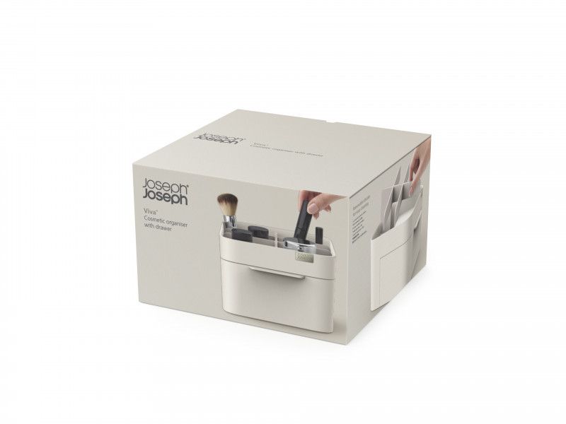 Joseph Joseph Viva Cosmetic Organizer in Shell with drawer, featuring deep and shallow compartments for organized beauty essentials.