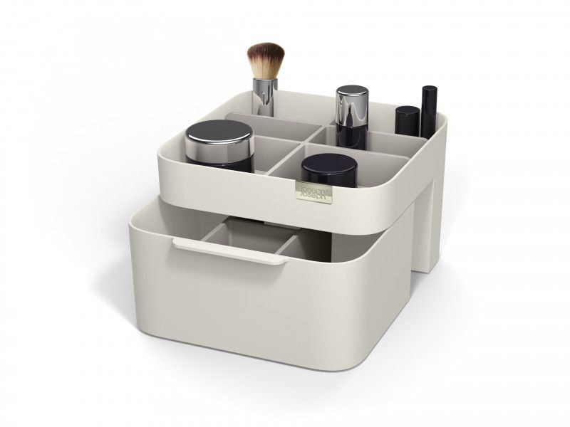 Joseph Joseph Viva Cosmetic Organizer in Shell with drawer, featuring compartments for cosmetics and sleek design.