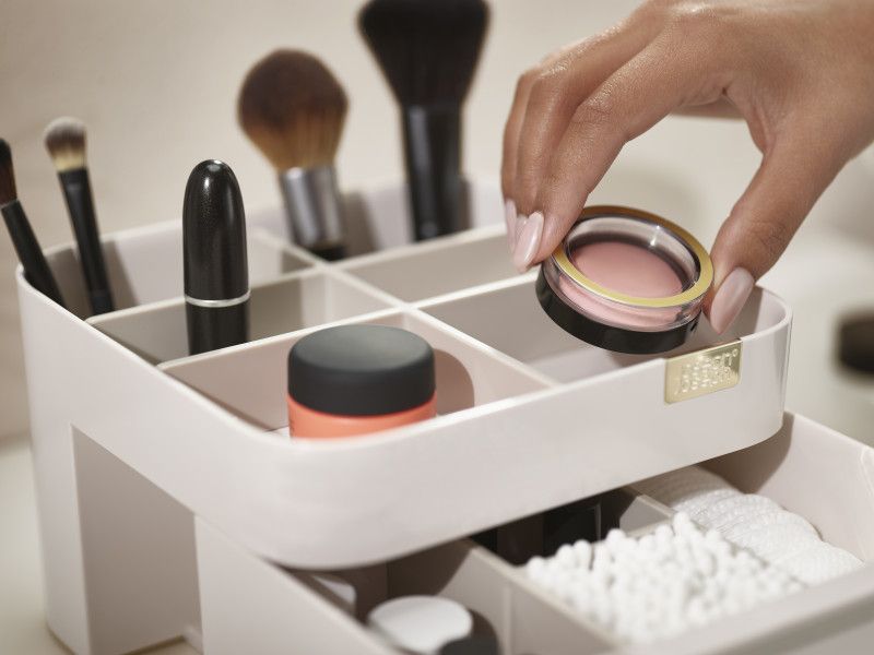Joseph Joseph Viva Cosmetic Organizer with Drawer in Shell, featuring compartments for makeup and a stylish design.