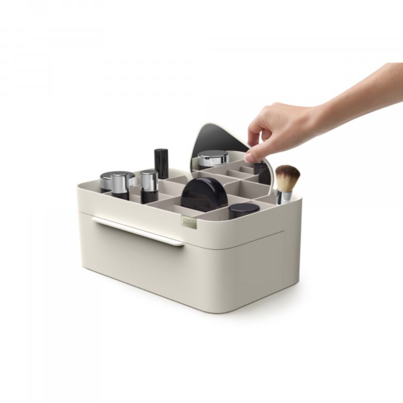 Joseph Joseph Viva Large cosmetic organiser in Shell with removable mirror, ideal for organizing makeup essentials beautifully.