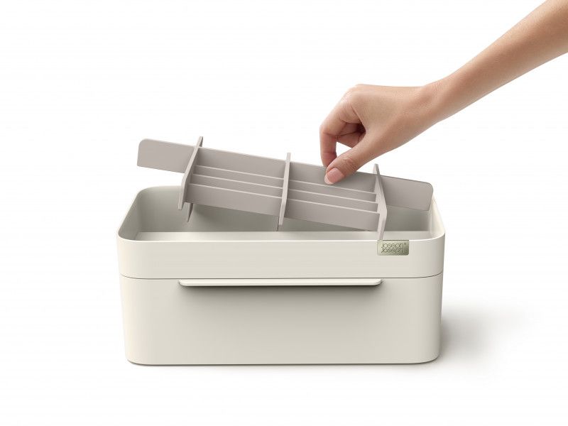 Joseph Joseph Viva large cosmetic organiser in Shell, featuring compartments, a removable mirror, and a stylish design.