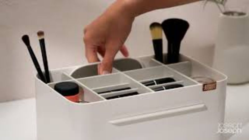 Joseph Joseph Viva Large cosmetic organiser in Shell with removable mirror and stylish compartments for makeup storage.