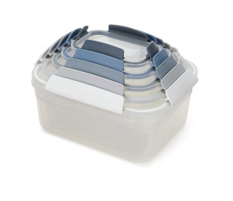 Joseph Joseph Nest Lock 5-piece container set in Sky, featuring airtight, leak-proof lids and efficient nesting design for organized storage.