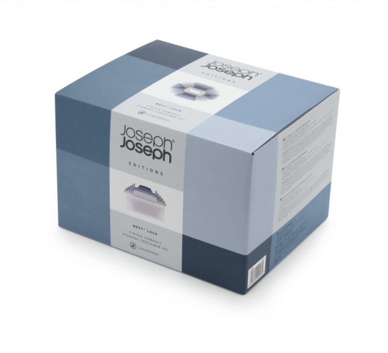 Joseph Joseph Nest Lock 5-piece container set in Sky, featuring nesting design, airtight lids, and BPA-free materials.