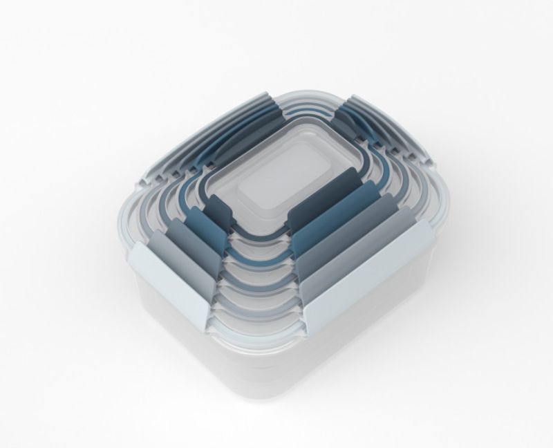 Joseph Joseph Nest Lock 5-piece container set in Sky, featuring stackable, airtight, and leak-proof designs for efficient food storage.