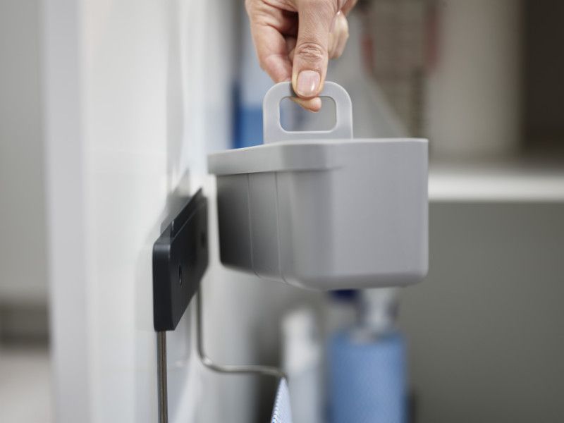 Joseph Joseph DoorStore In-cupboard Sink Tidy in Grey, featuring a spacious design for organizing cleaning tools and easy installation.