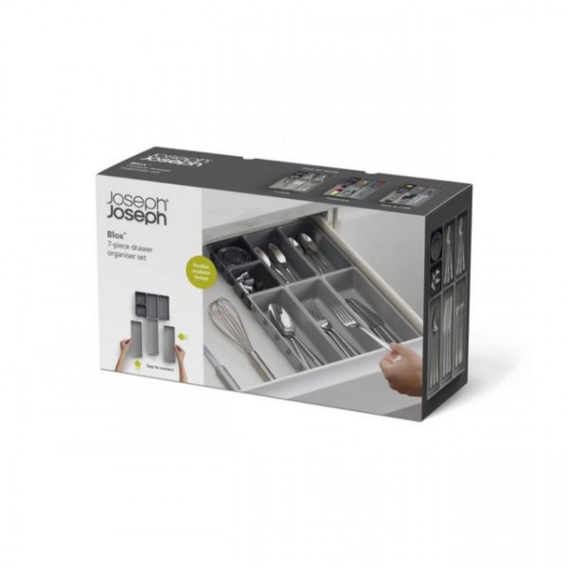 Joseph Joseph Blox 7-Piece Modular Storage System with customizable interlocking trays for efficient organization.