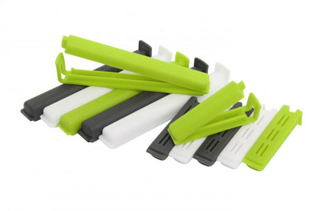 Brightly colored Wiltshire bag clips in a 12-pack for sealing snacks and organizing food storage effectively.