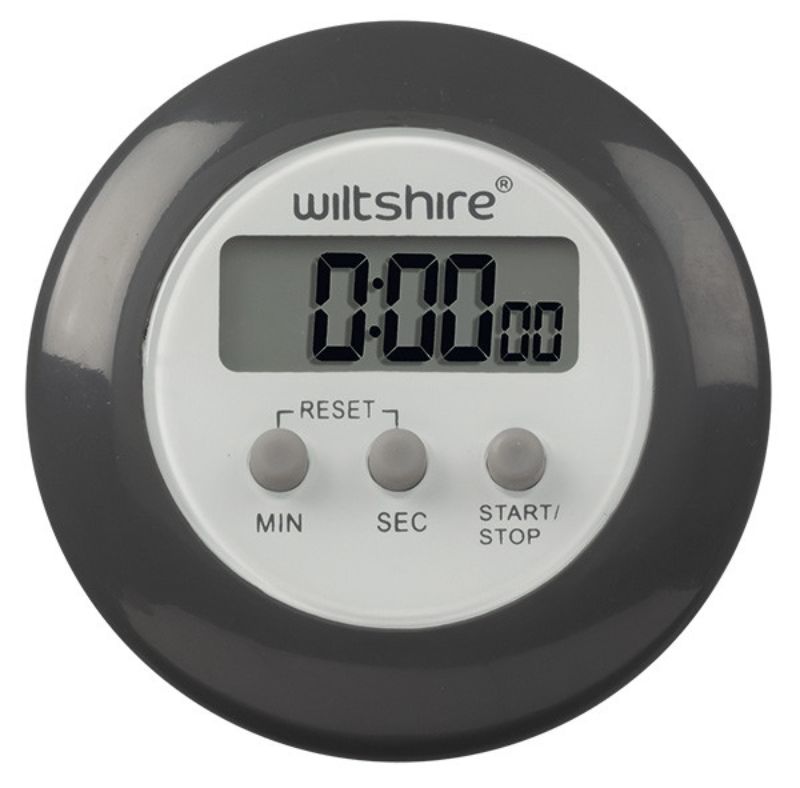 Wiltshire Digital Timer in grey with large display, buttons, and sturdy design for precise cooking and time management.