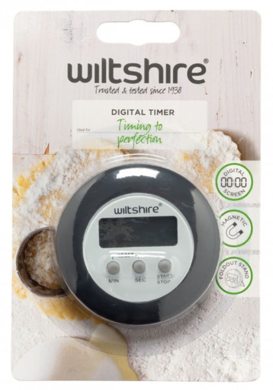 Wiltshire Digital Timer in grey, featuring a large display, loud alarm, and versatile placement options for easy cooking management.
