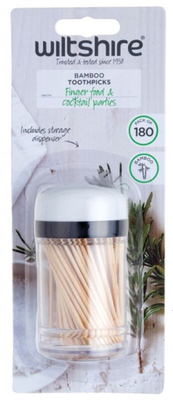 Wiltshire Bamboo Toothpicks in elegant dispenser, 15cm long, eco-friendly, perfect for catering and crafts.