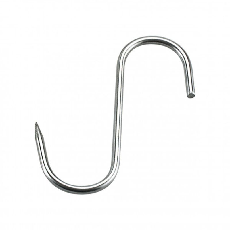 Set of 10 stainless steel 1 Point Fixed Hooks, 180X8mm, durable and hygienic for heavy-duty kitchen use.