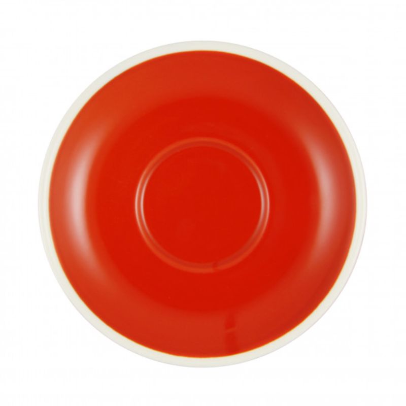 Set of 6 Chilli and White espresso saucers crafted from durable stoneware, perfect for enhancing your coffee experience.