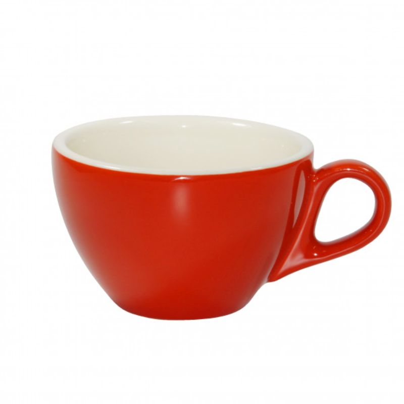 Set of 6 durable 280ml latte cups in vibrant Chilli and White, enhancing coffee presentation and flavor perception.