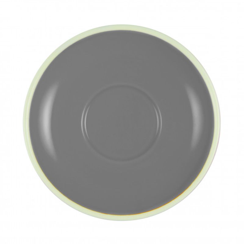 Set of 6 elegant French Grey saucers for tea and coffee, crafted from durable stoneware, microwave and dishwasher safe.