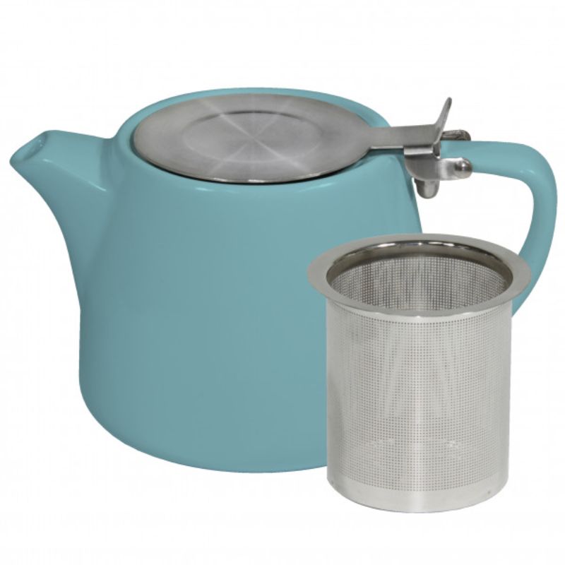 Maya Blue Stack Teapot 500ml, stylish stoneware design, space-saving, durable, microwave and dishwasher safe.