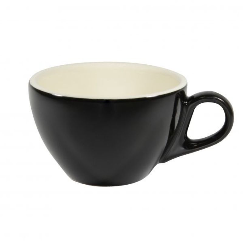 Set of 6 Brew Onyx Latte Cups, 280ml each, featuring durable stoneware and elegant onyx finish for enhanced coffee enjoyment.