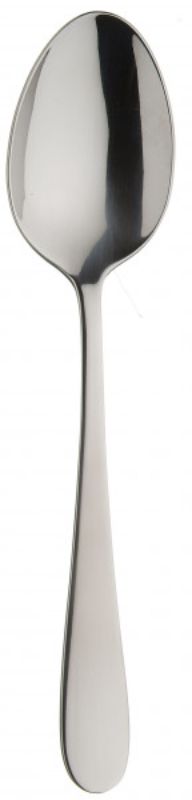 Set of 12 Stanley Rogers Albany dessert spoons, high-quality stainless steel with mirror polish, designed for elegance and comfort.