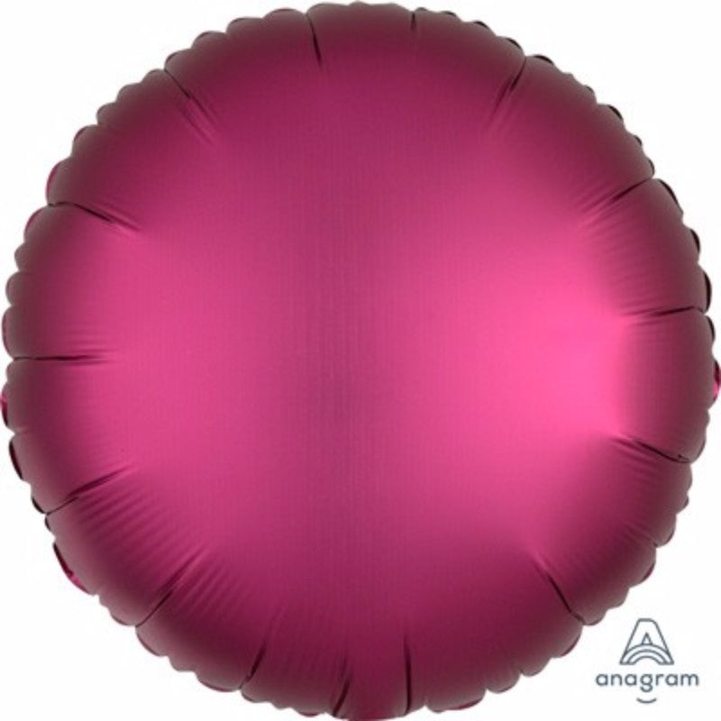 45cm Round pomegranate satin luxe foil balloon, perfect for elegant celebrations and lasting decor.