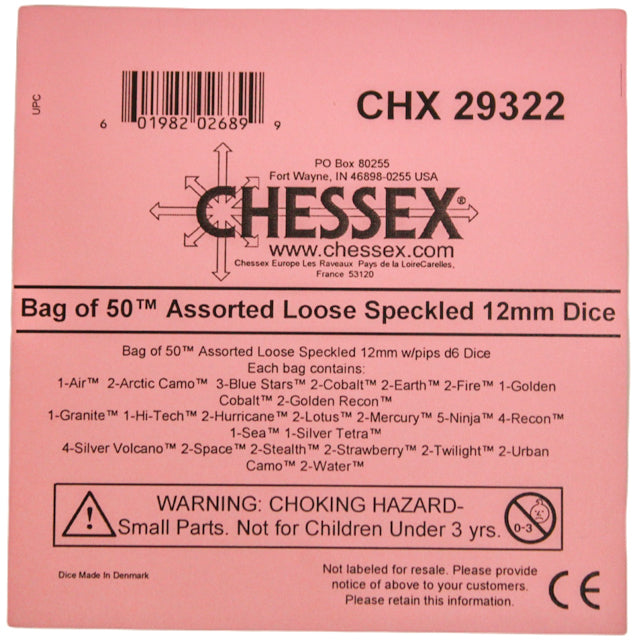 CHX 29322 Bag of 50 Assorted Loose Speckled 12mm w/pips d6 Dice