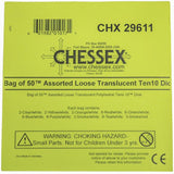 CHX 29611 Bag of 50 Assorted Loose Translucent Polyhedral Tens 10 Dice