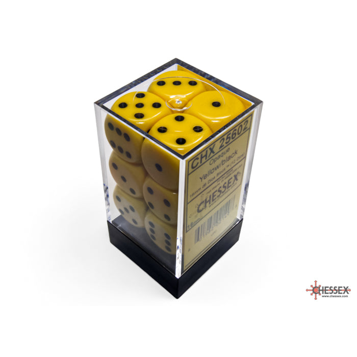 CHX 25602 Opaque Yellow/black 16mm d6 Dice Block (12 dice) - Gaming Accessory