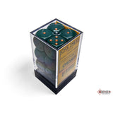CHX 25615 Opaque Dusty Green/copper 16mm d6 Dice Block (12 dice)