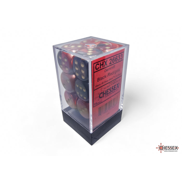CHX 26633 Gemini Black-Red/gold 16mm d6 Dice Block (12 dice)