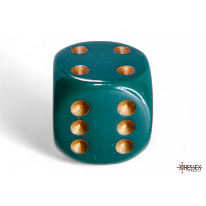 CHX 25615 Opaque Dusty Green/copper 16mm d6 Dice Block (12 dice)