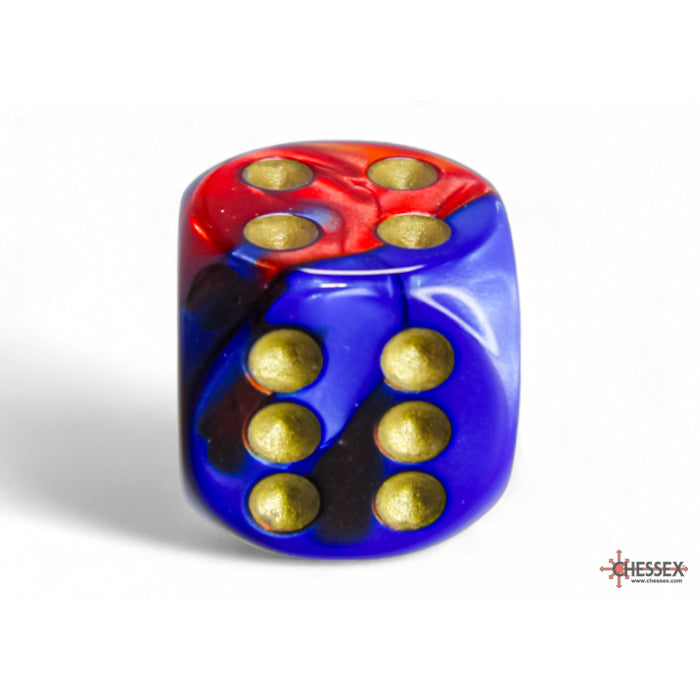 CHX 26629 Gemini Blue-Red/gold 16mm d6 Dice Block (12 dice) - Gaming Accessory